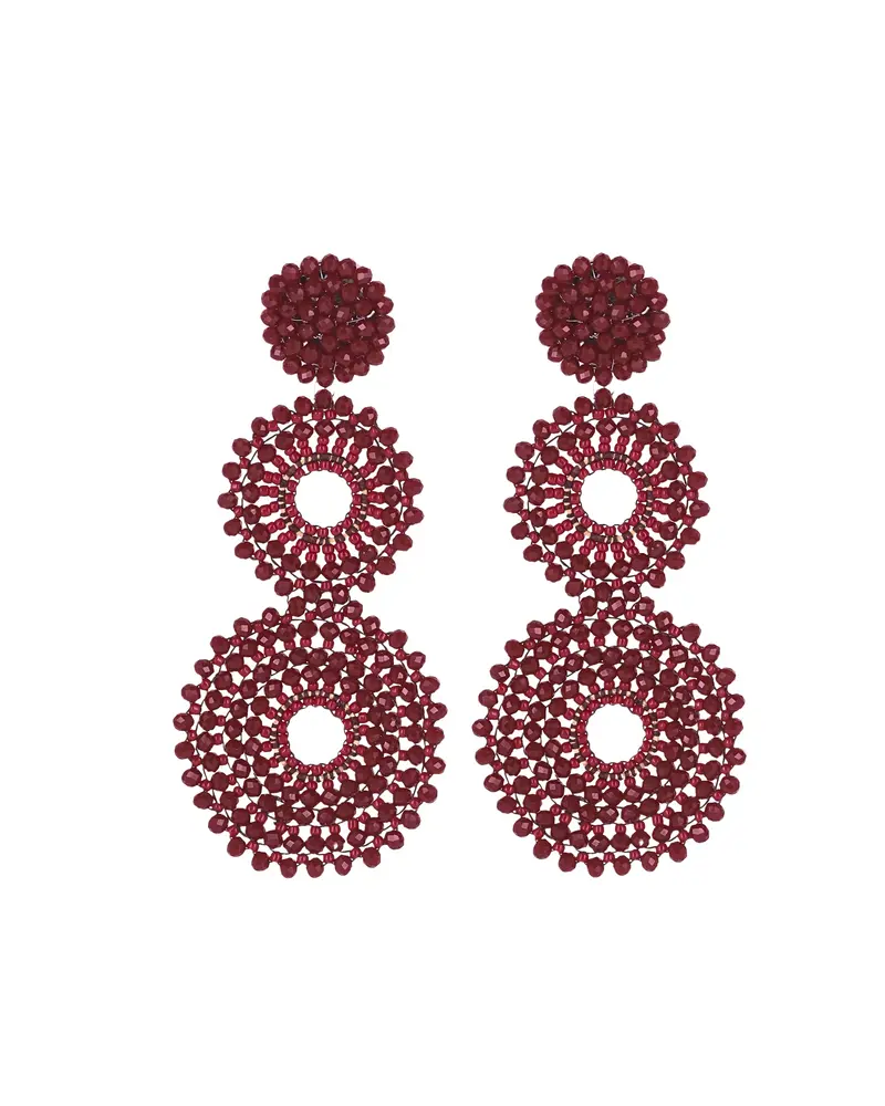 Pendientes Doble Trama de Cristal facetado granate