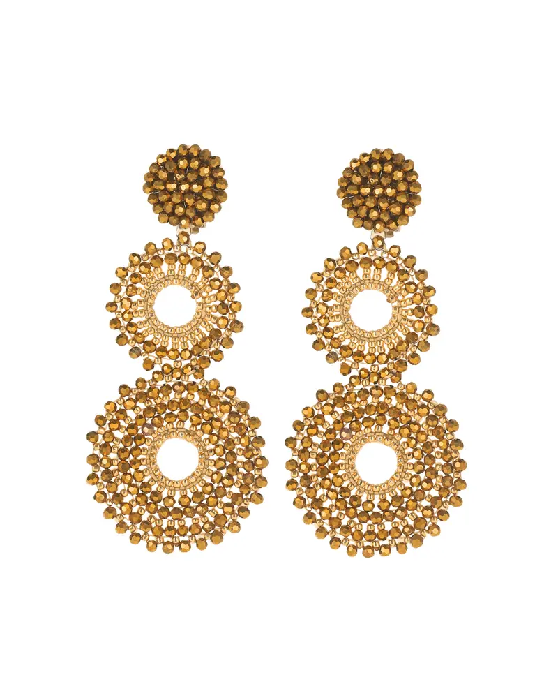 Pendientes Doble Trama de Cristal facetado oro claro