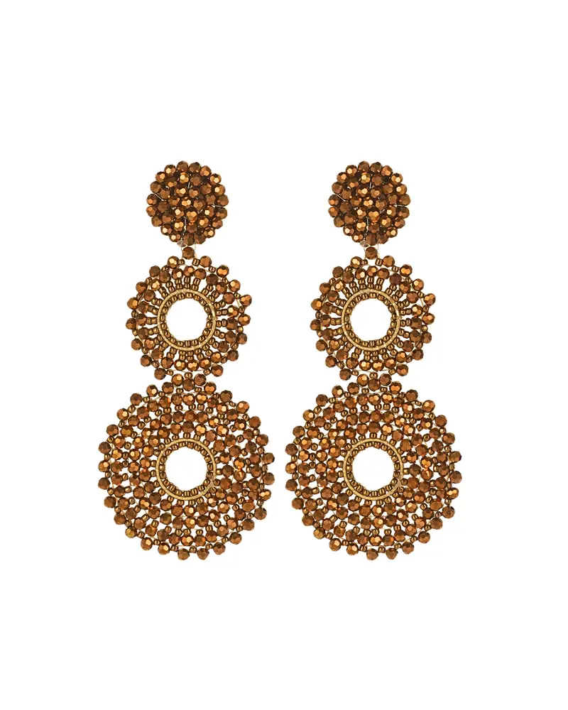 Pendientes Doble Trama de Cristal facetado oro quemado