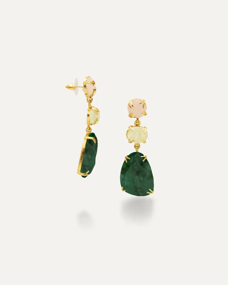 Pendientes Dorados Apoline Cuarzo Rosa Prehnita Hatypara Verde