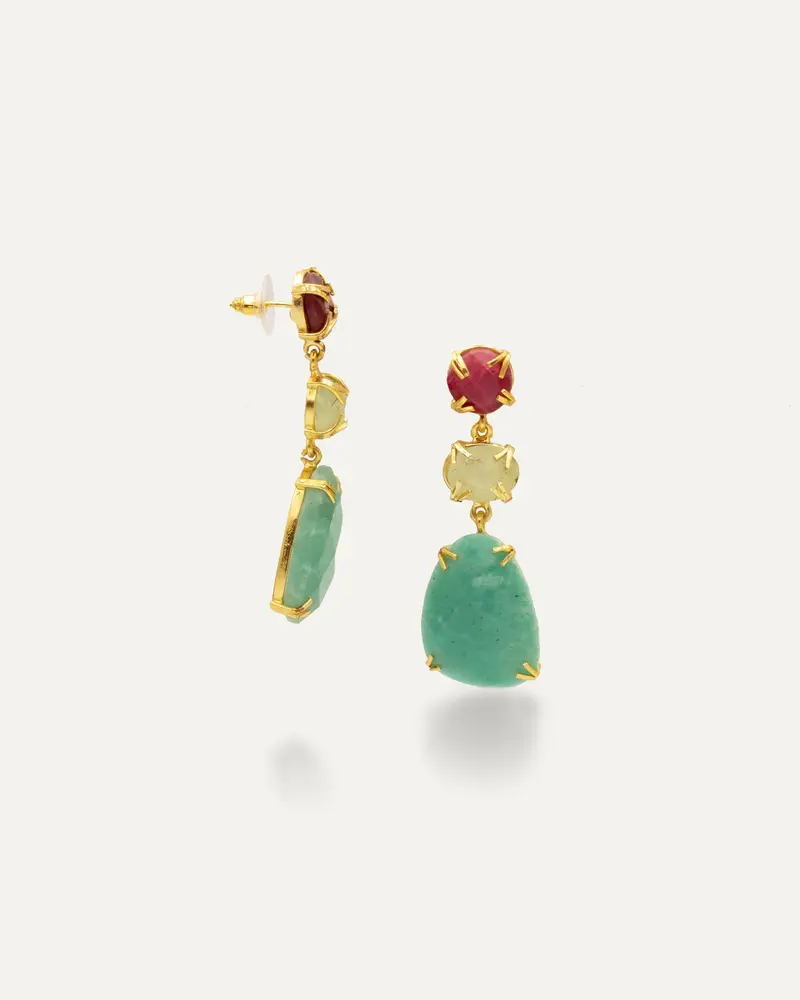 Pendientes Dorados Apoline Hatypara Roja Prehnita Amazonita