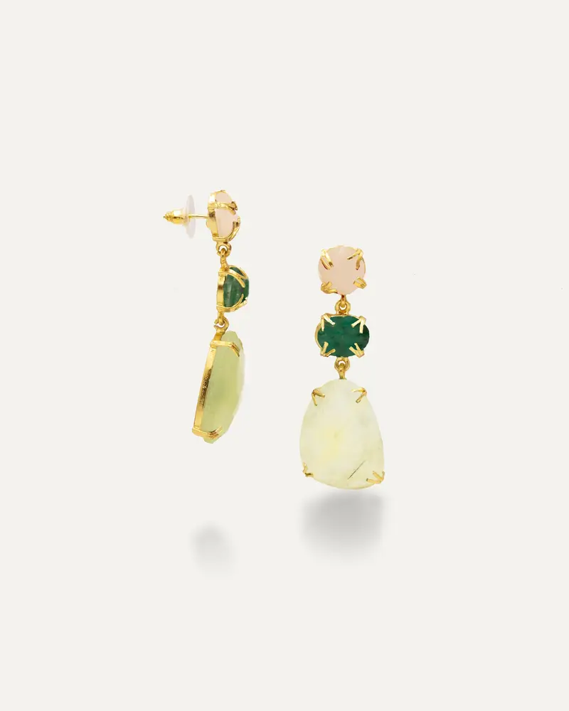 Pendientes Dorados Apoline Hatypara Verde Prehnita