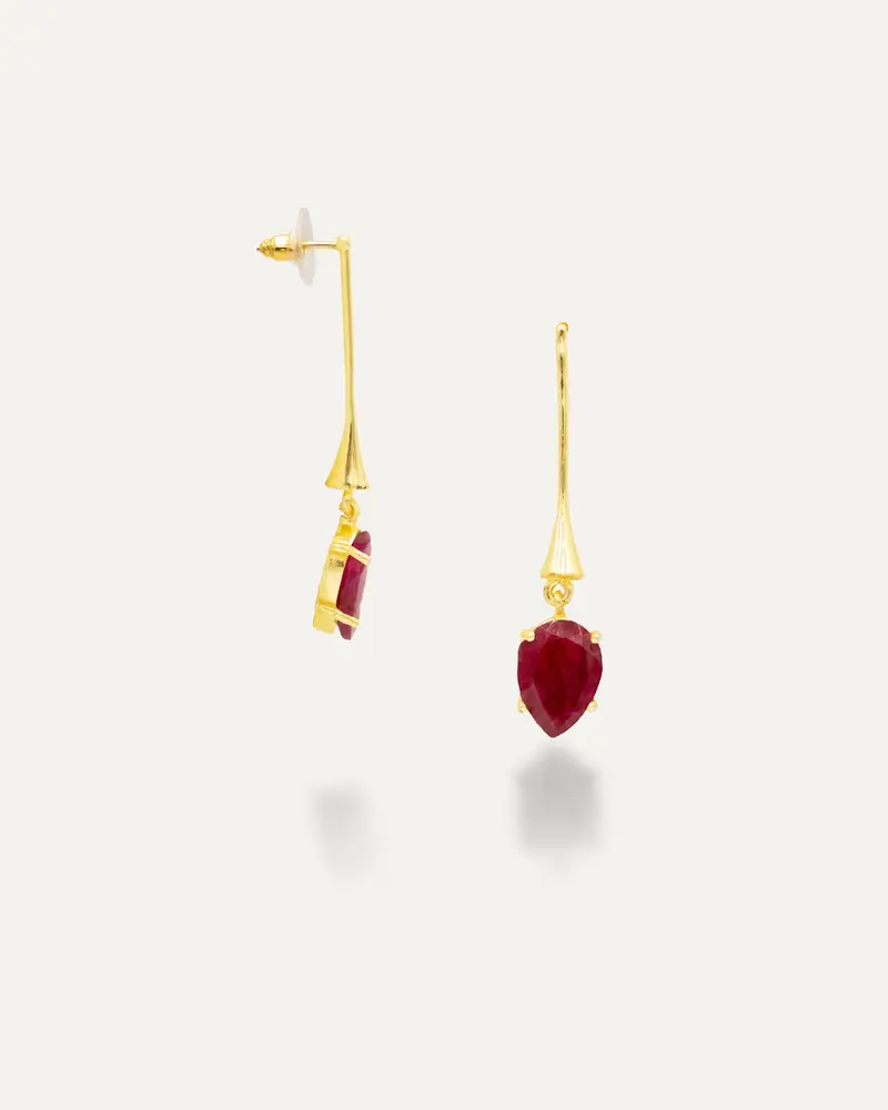 Pendientes Dorados Drop Hatypara Roja