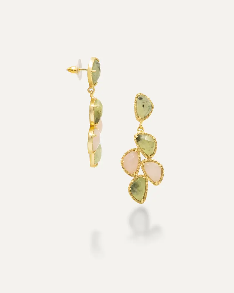 Pendientes Dorados Feel Elegante Cuarzo Rosa Prehnita
