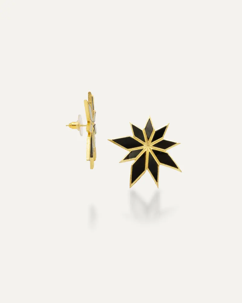Pendientes Dorados Halley Onix Negro