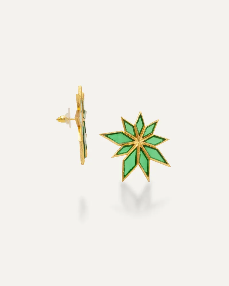 Pendientes Dorados Halley Onix Verde