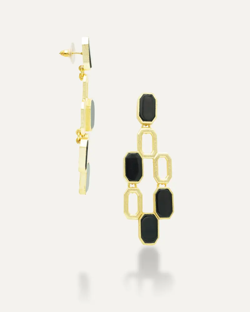 Pendientes Dorados Honey Onix Negro