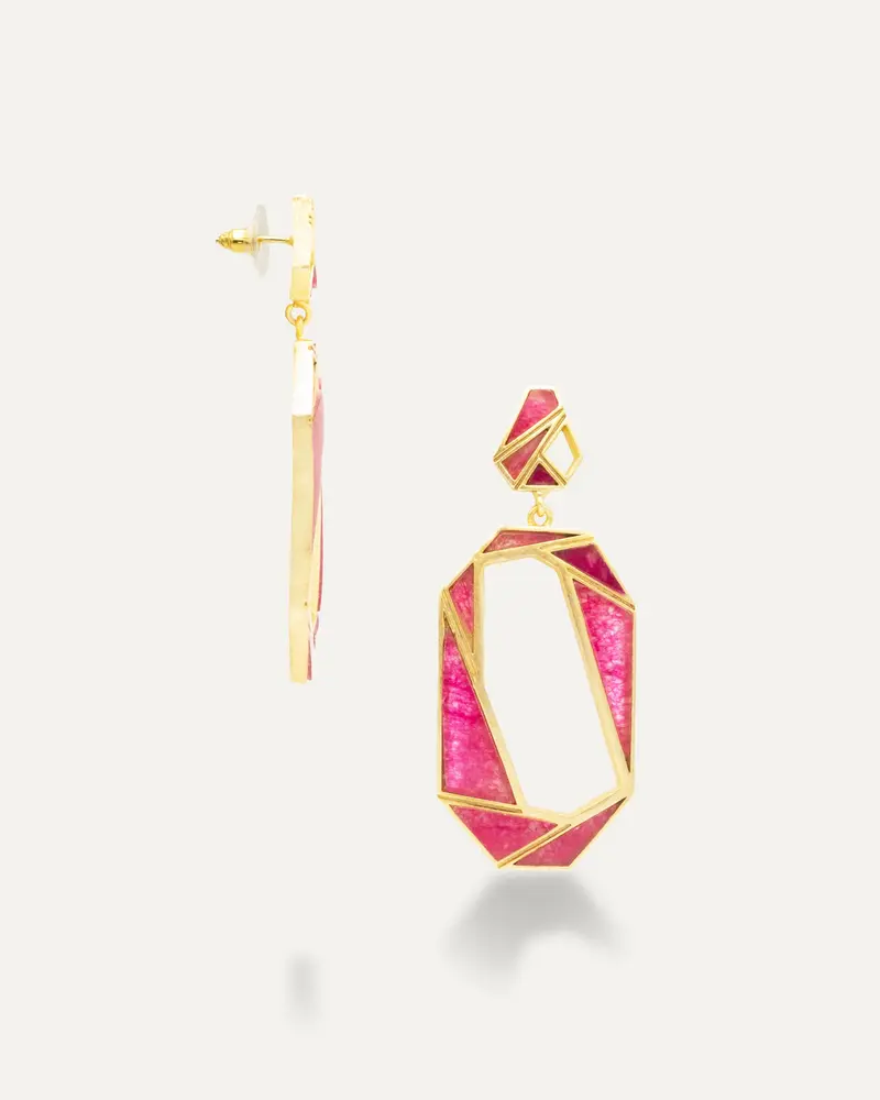 Pendientes Dorados Neel Onix Fucsia