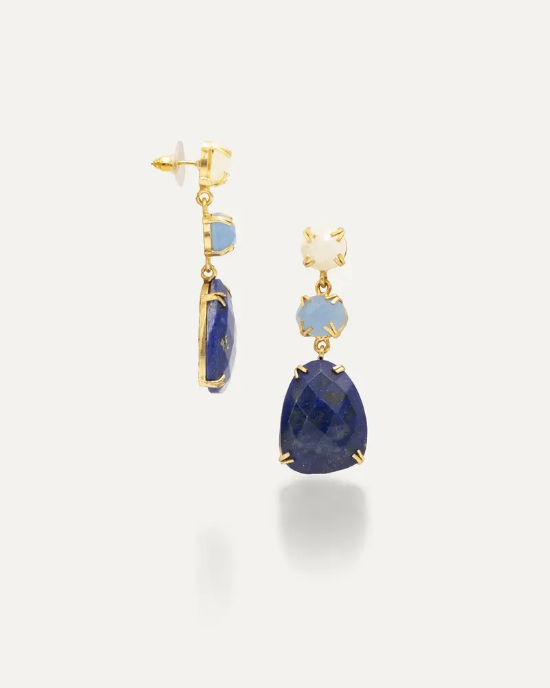 Pendientes Dorados Piedra Luna Calcedonia Lapislazuli