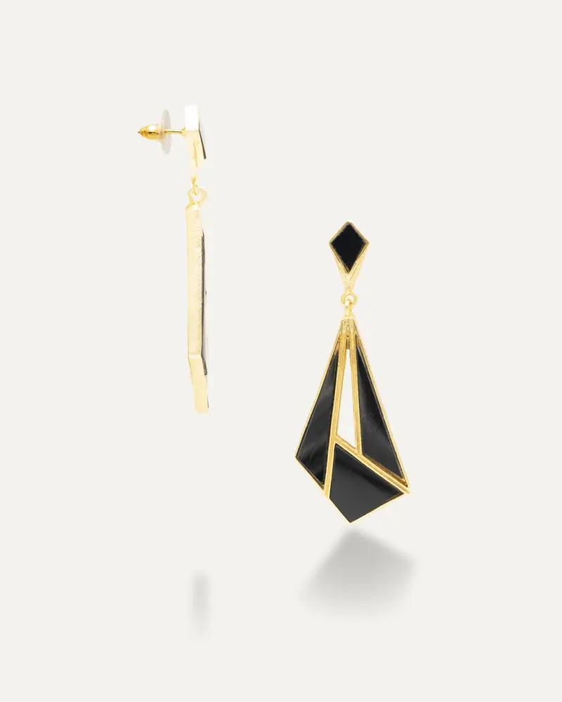 Pendientes Dorados Pranit Onix Negro