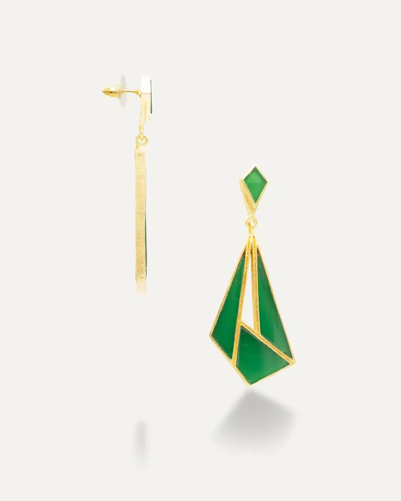 Pendientes Dorados Pranit Onix Verde