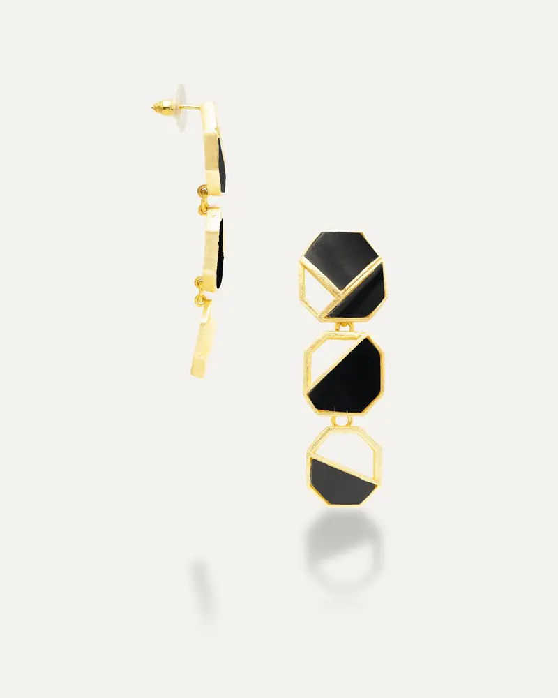 Pendientes Dorados Romesh Onix Negro