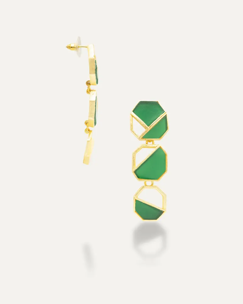 Pendientes Dorados Romesh Onix Verde