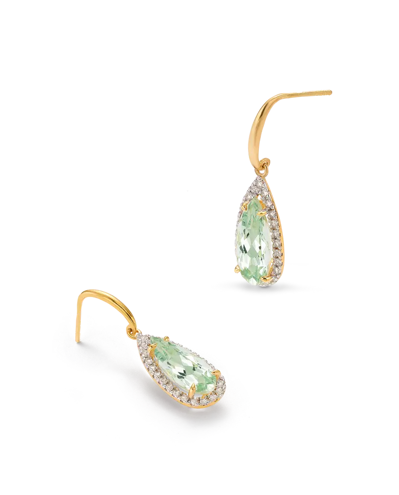 Pendientes Drop cuarzo verde, plata dorada