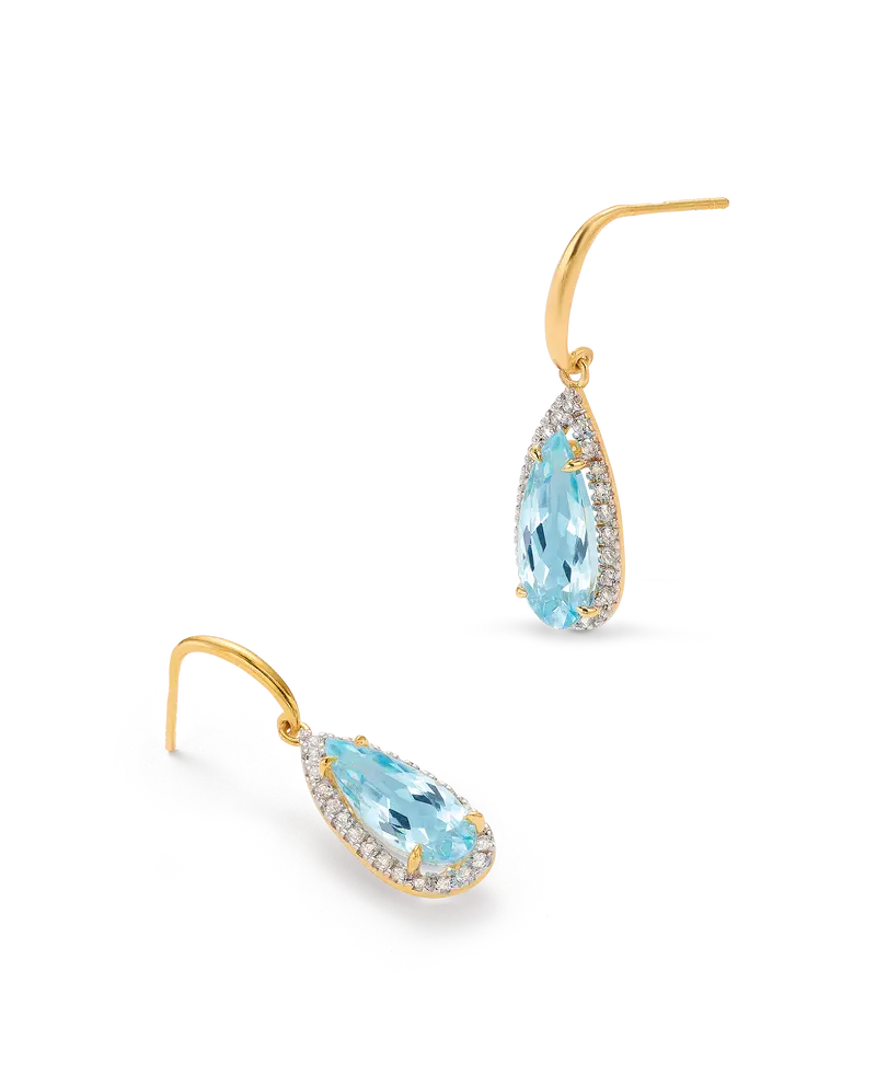 Pendientes Drop topacio azul, plata dorada