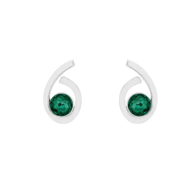 Pendientes espiral plata S925 cristal Swarovski en color esmeralda acabado plata - mbyou