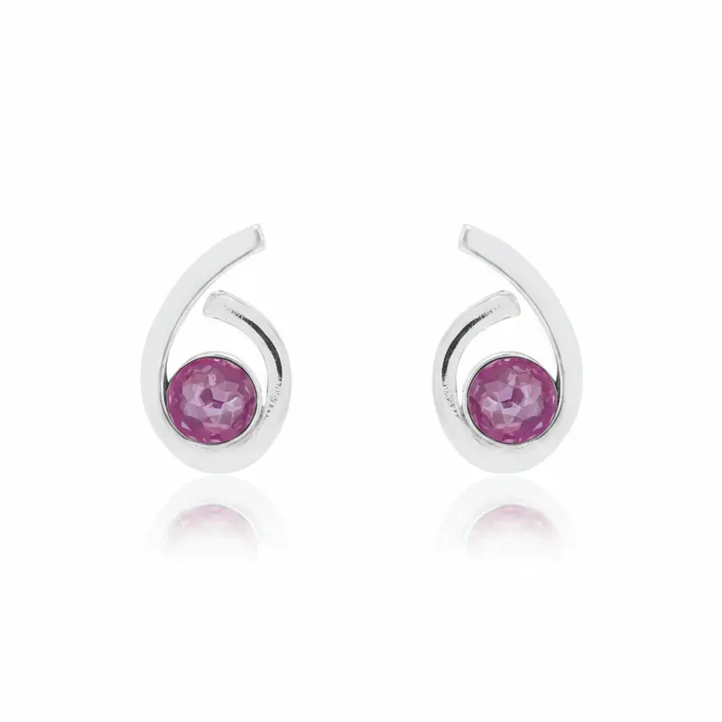 Pendientes espiral plata S925 cristal Swarovski en color morado acabado plata - mbyou