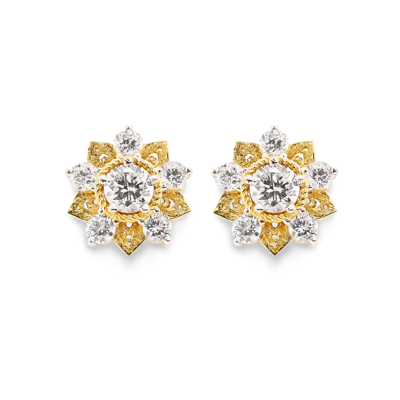 Pendientes Flor de Loto pequeños diamantes, oro