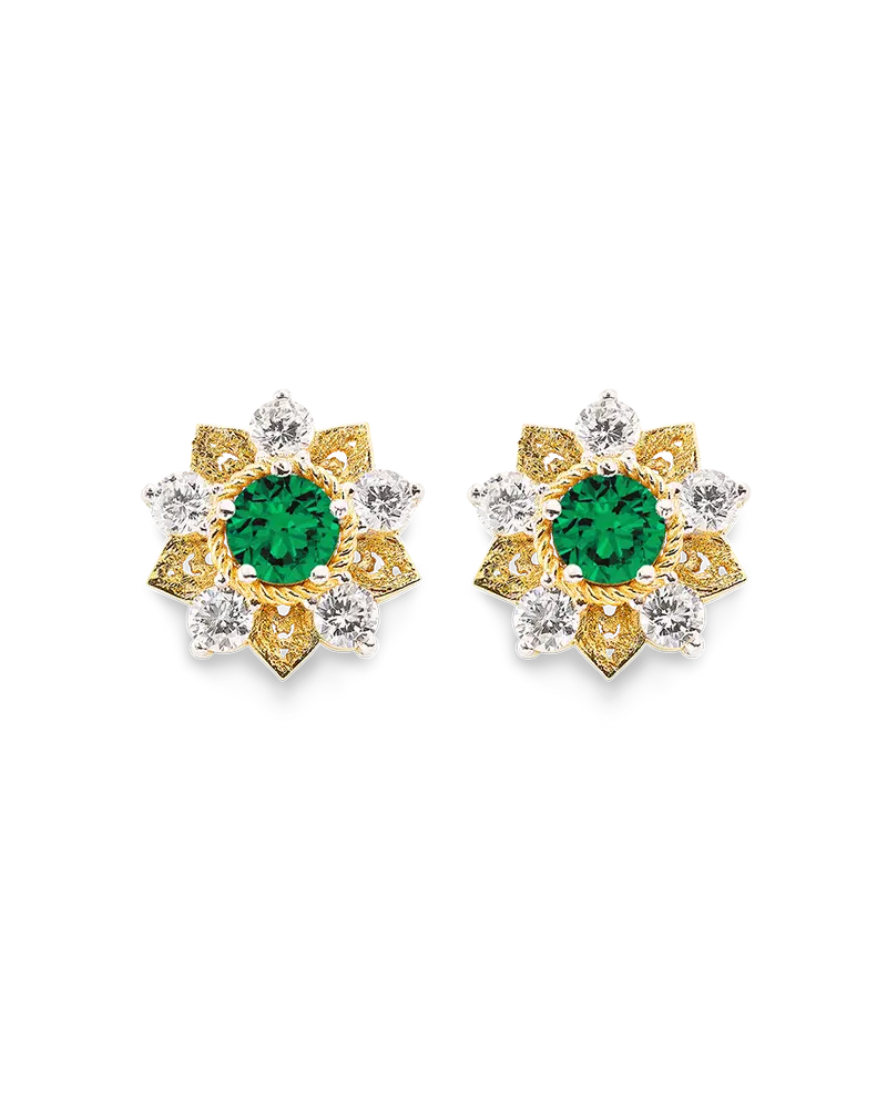 Pendientes Flor de Loto pequeños esmeraldas, oro