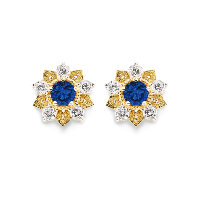 Pendientes Flor de Loto pequeños zafiros, oro