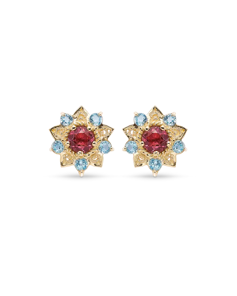 Pendientes Flor de Loto turmalinas y topacios, oro