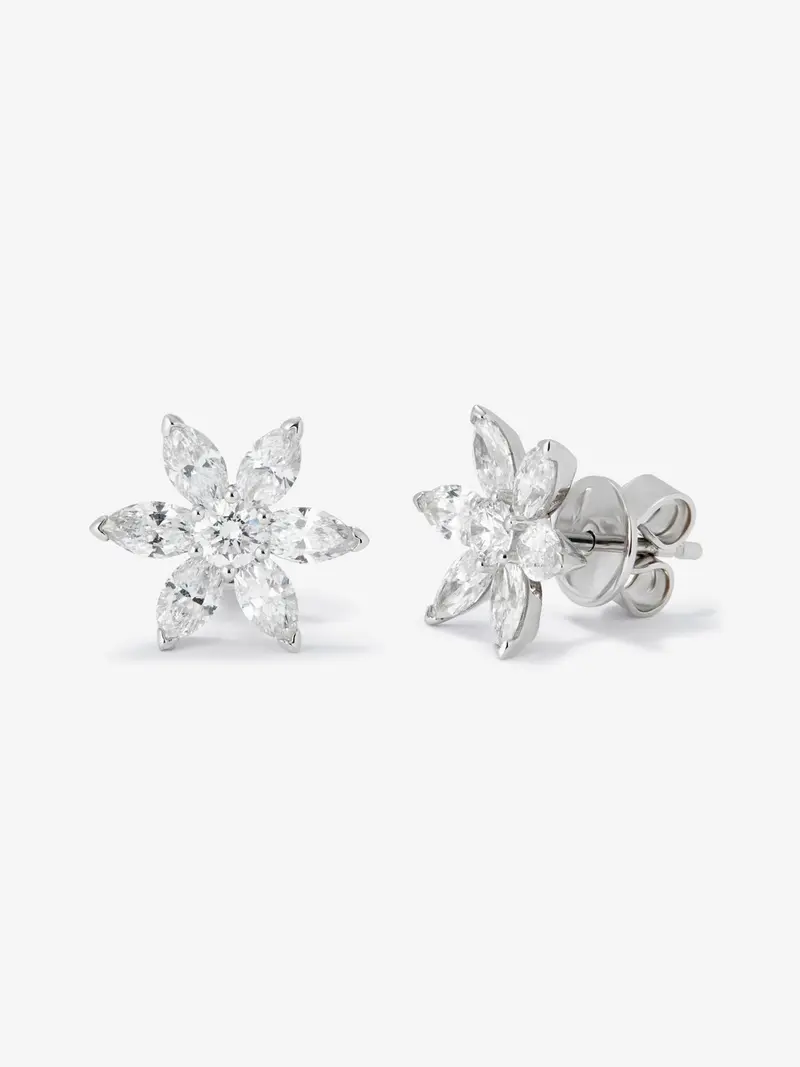 Pendientes flor de oro blanco de 18K con diamantes