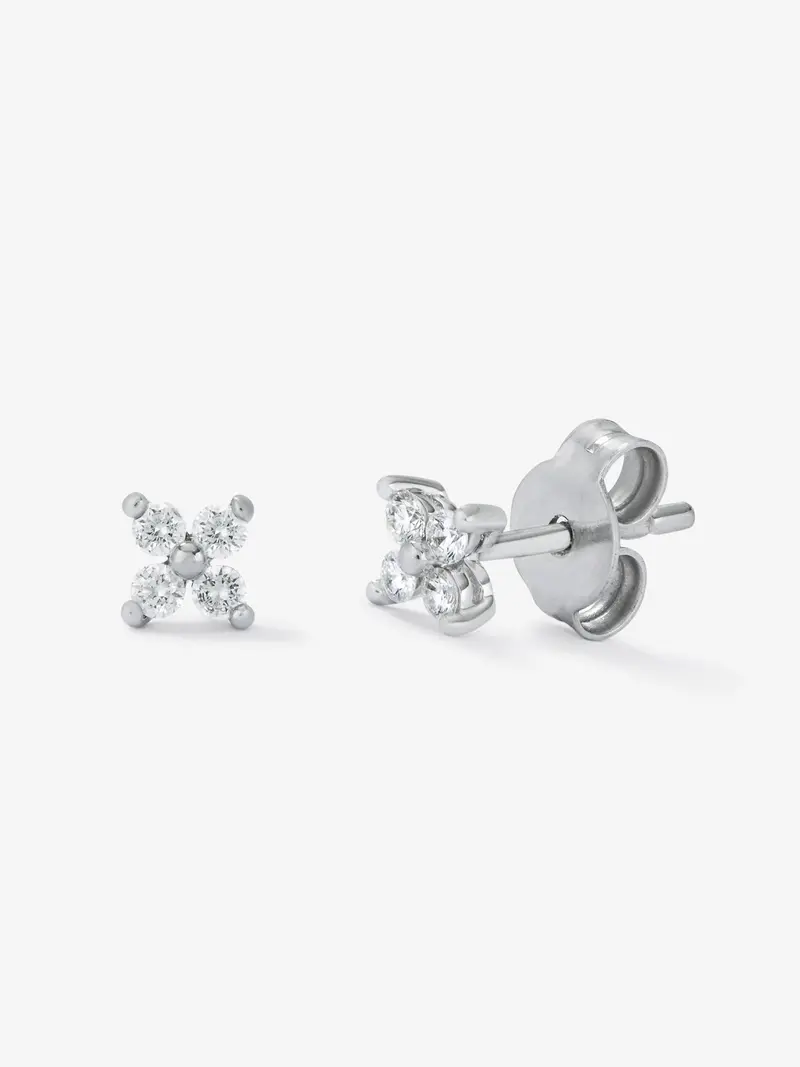 Pendientes flor de oro blanco de 18K con diamantes