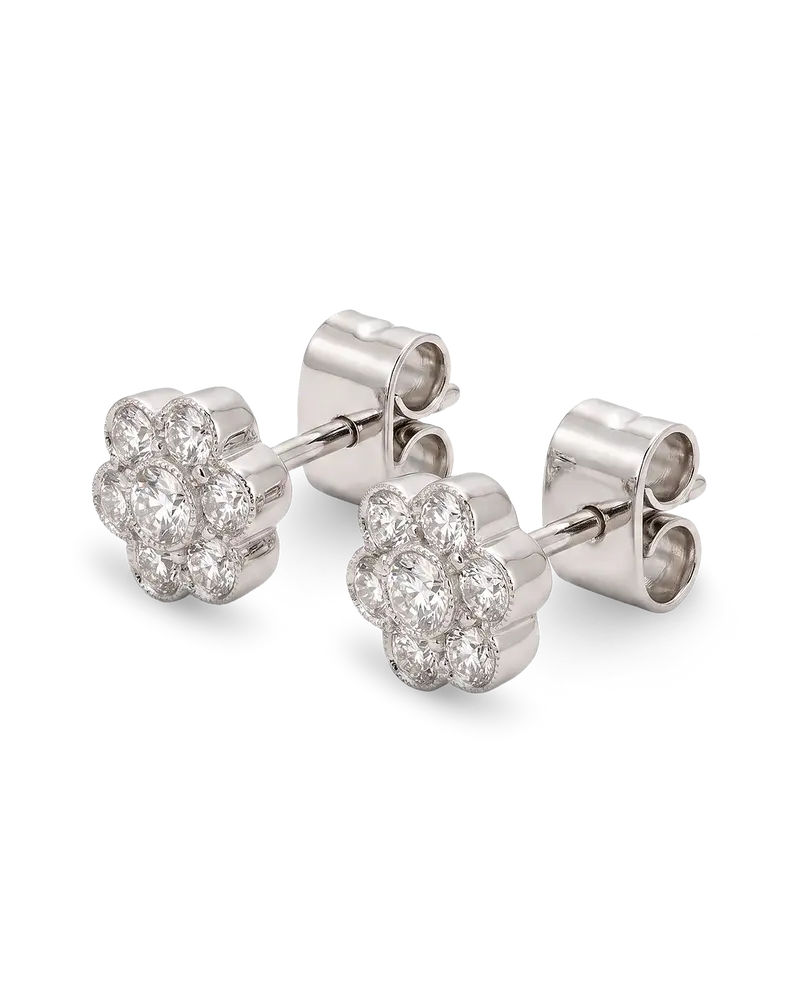 Pendientes Flor diamantes, oro blanco
