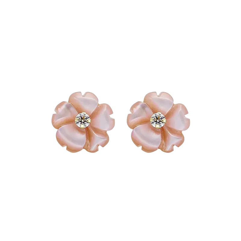 Pendientes Flor nácar rosa, oro