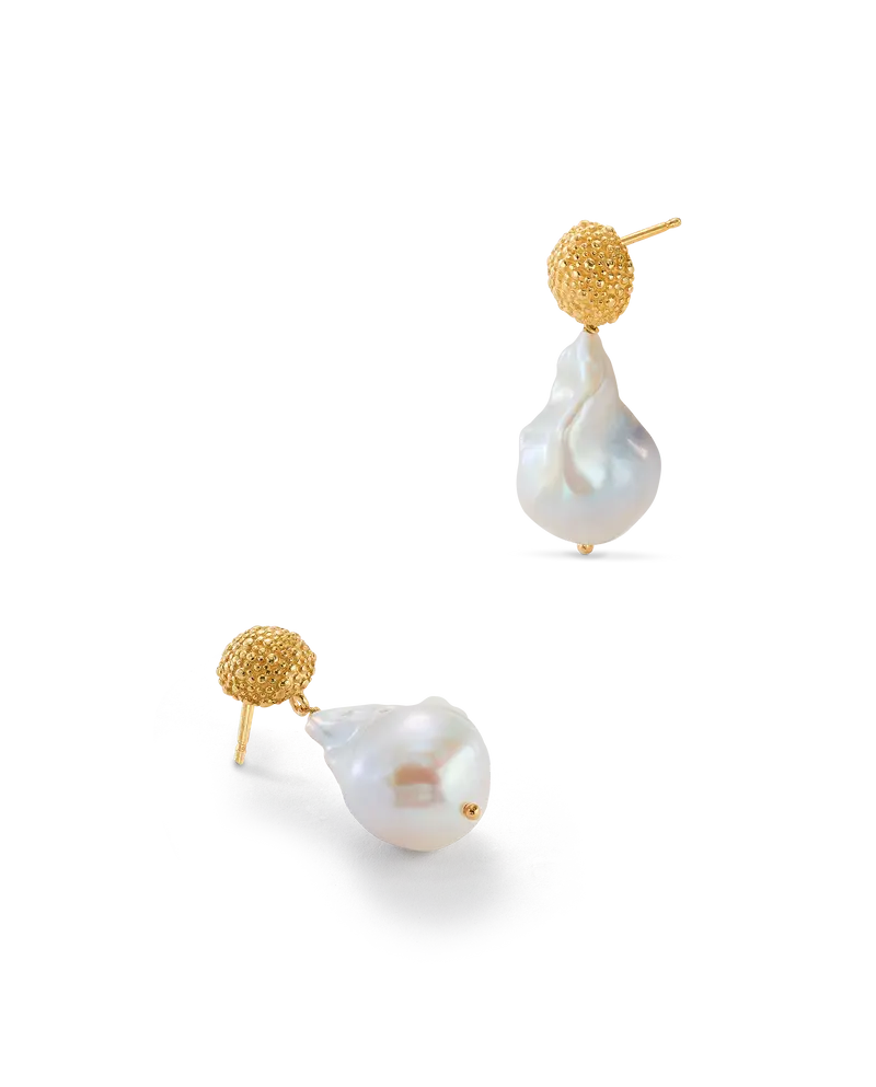 Pendientes Golden Nugget blanco, plata dorada