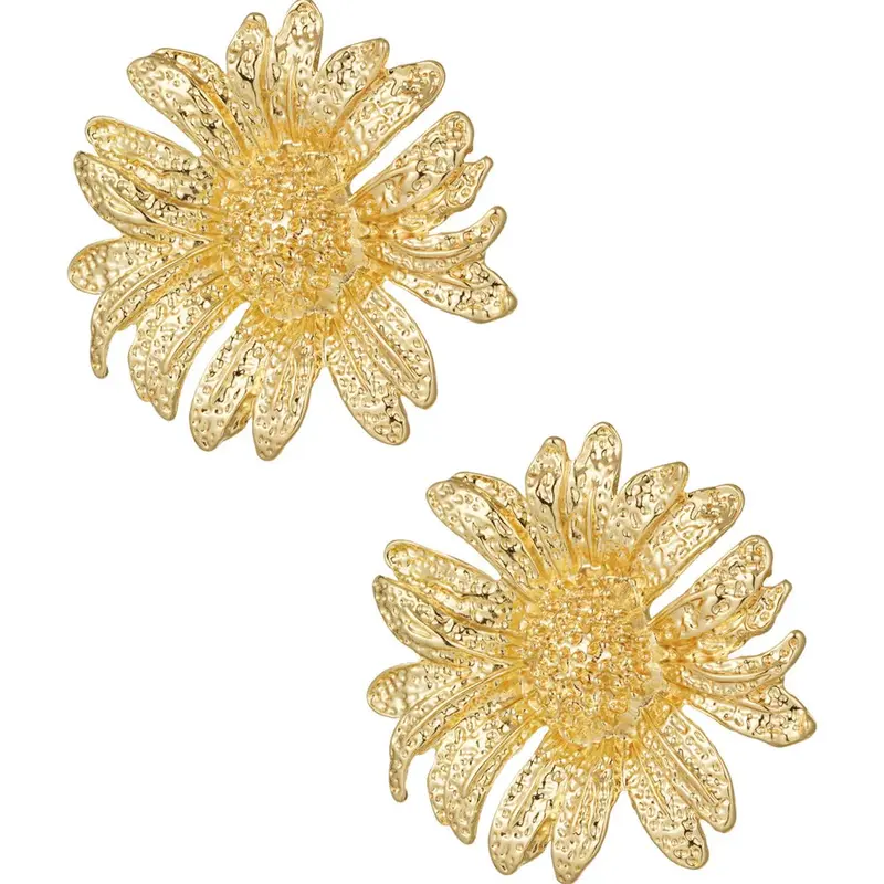 Pendientes grandes en forma de flor acabado oro