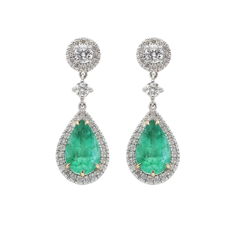 Pendientes Iguazu oro blanco, esmeralda y diamantes, oro blanco