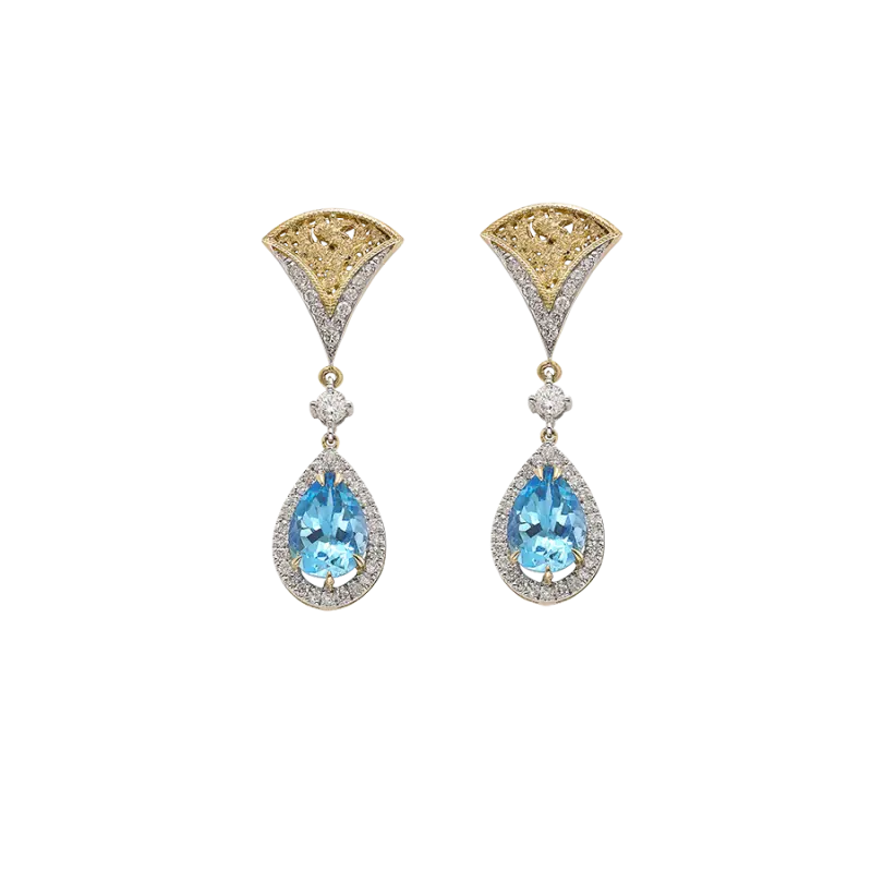 Pendientes Imperial diamantes, topacio azul, oro amarillo