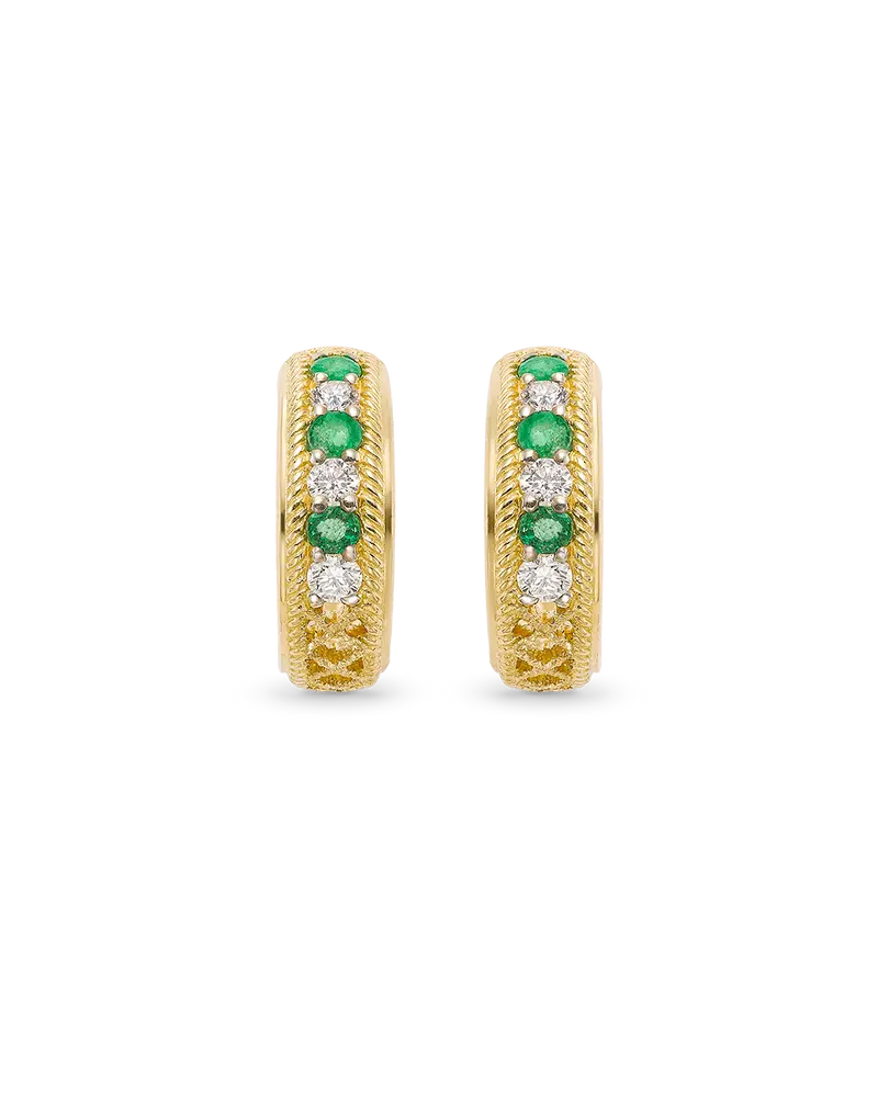Pendientes Kriul diamantes y esmeraldas, oro