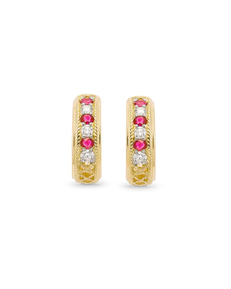 Pendientes Kriul diamantes y rubíes, oro