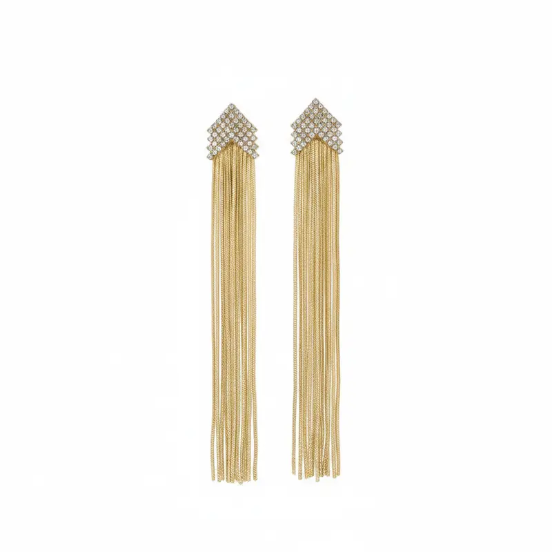 Pendientes largos cascada y circonitas en forma de flecha en acabado oro