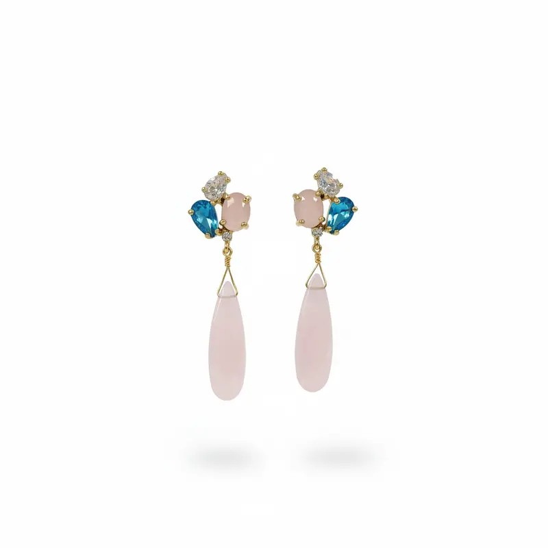 Pendientes largos con piedras naturales pequeñas y una colgante alargada