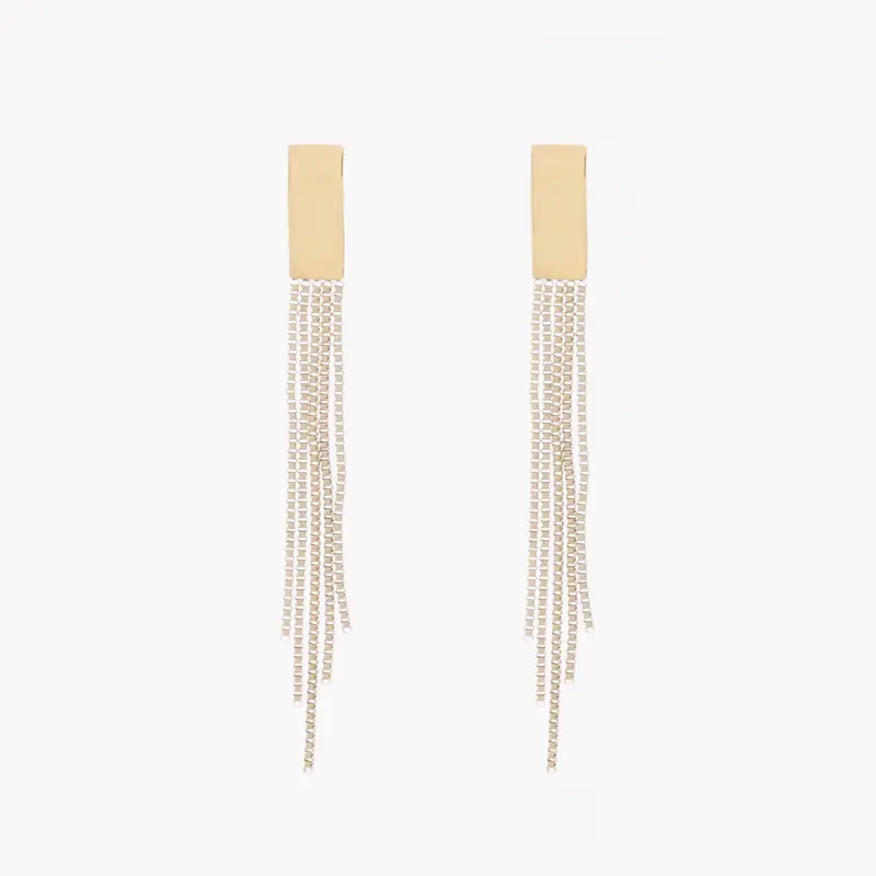Pendientes largos de acero con cadenas colgantes acabado oro