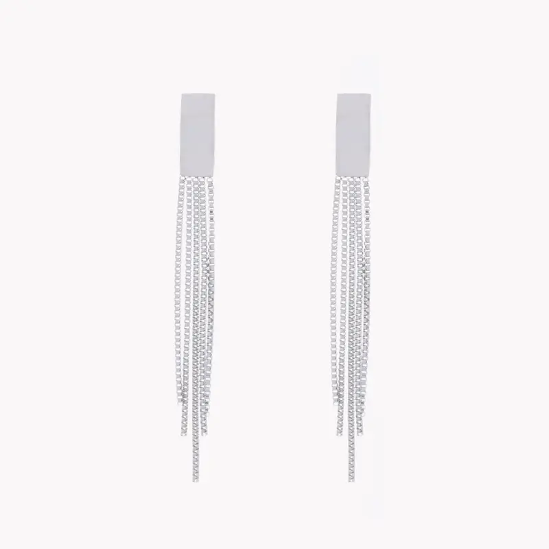 Pendientes largos de acero con cadenas colgantes acabado plata