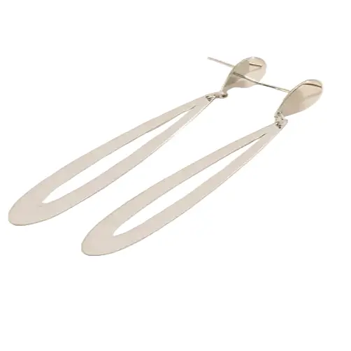 Pendientes largos de acero forma de lágrima alargada acabado plata