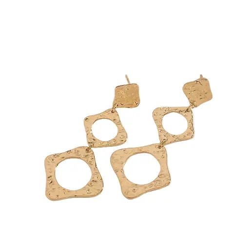 Pendientes largos de acero geométricos con textura acabado oro