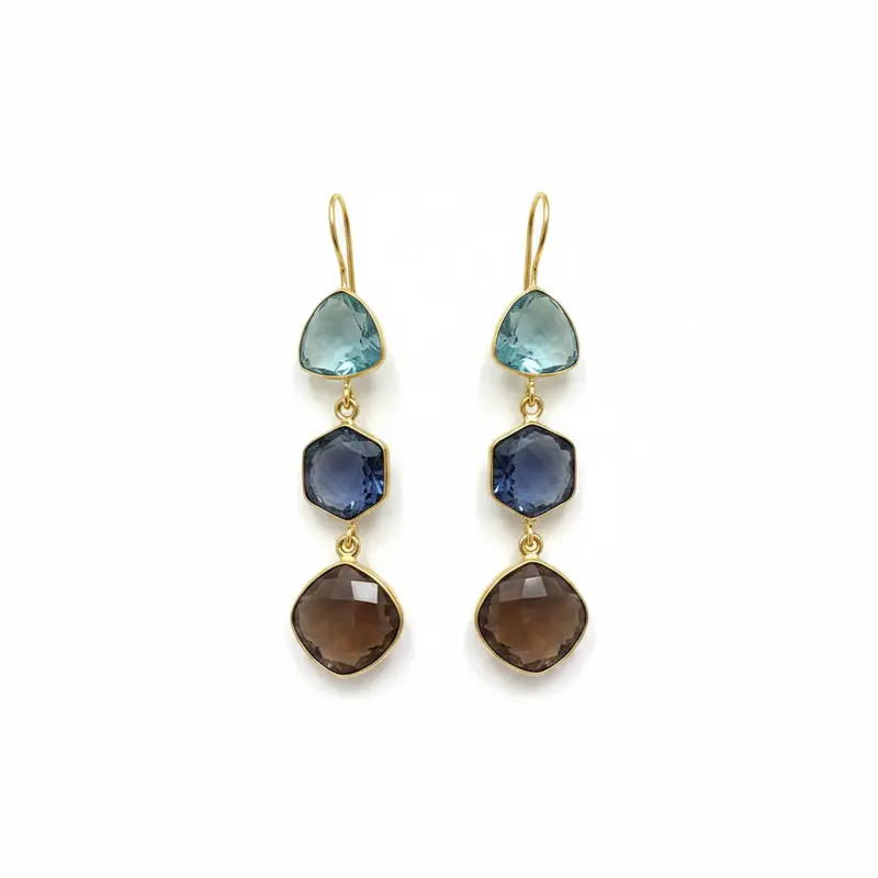 Pendientes largos de gancho tres alturas de piedras naturales traslucidas en diferentes colores