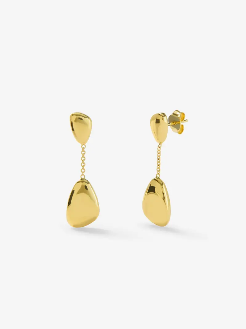 Pendientes largos de oro amarillo de 18K con formas geométricas