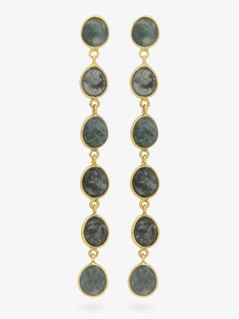 Pendientes largos de plata 925 chapada en oro y ágata mugosa