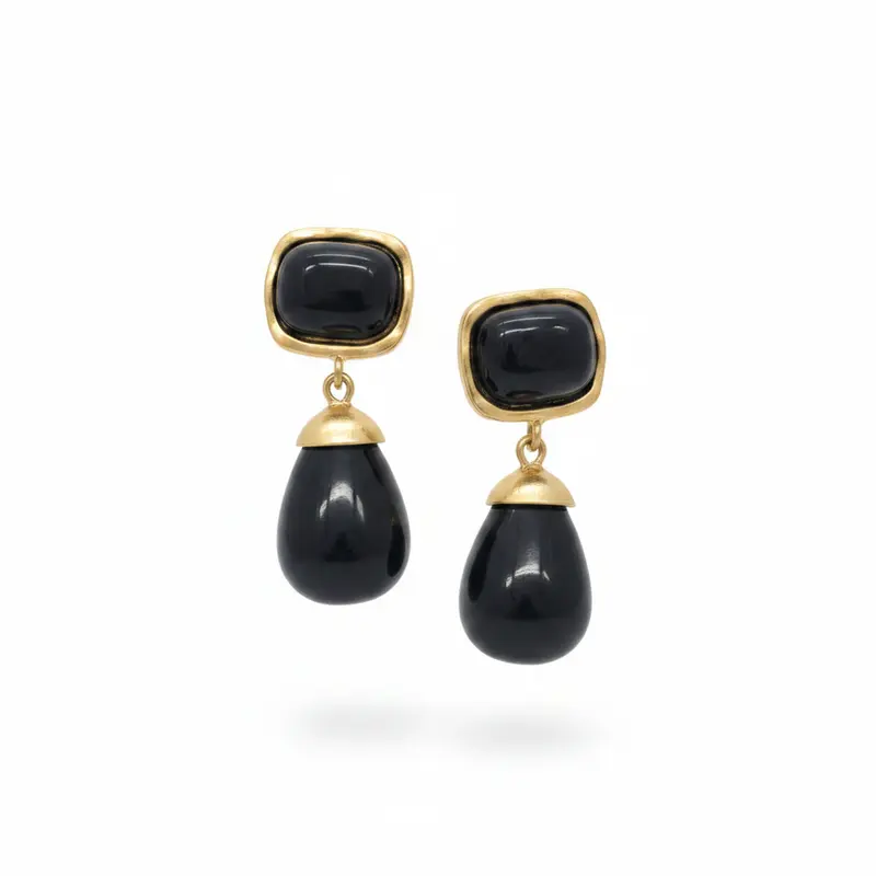 Pendientes largos doble altura con base rectangular y lágrima colgante opaca en varios colores