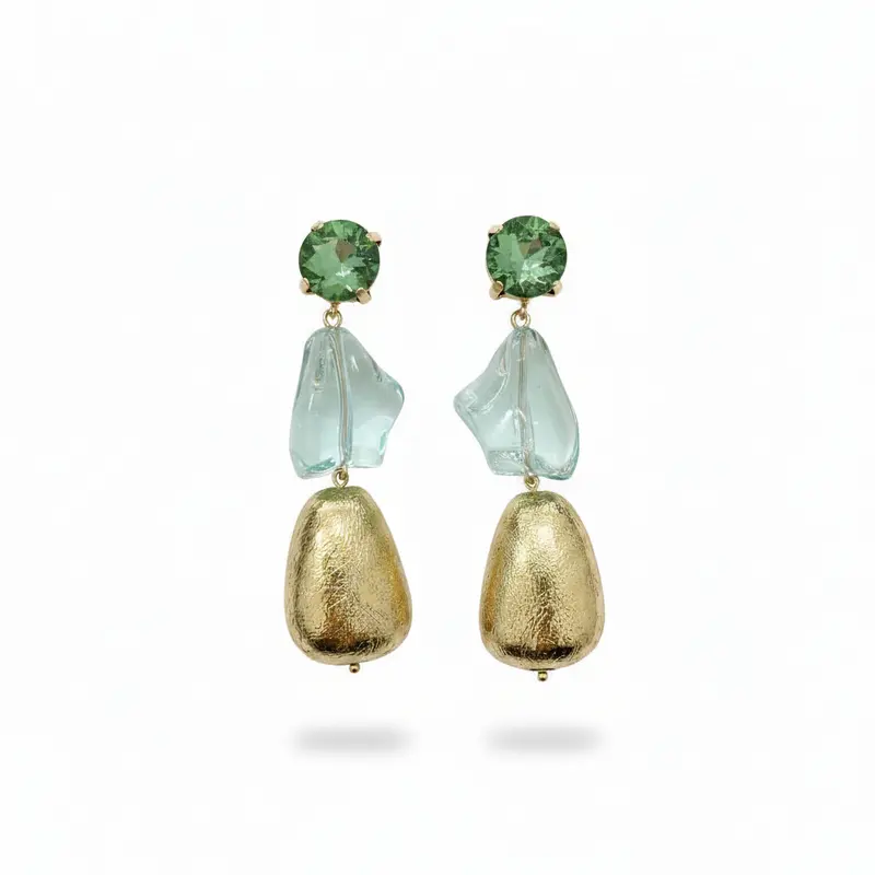 Pendientes largos tres alturas con circonita y piedra transparente