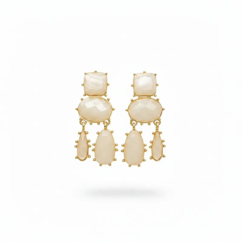 Pendientes largos tres alturas con piedras geométricas acabado oro