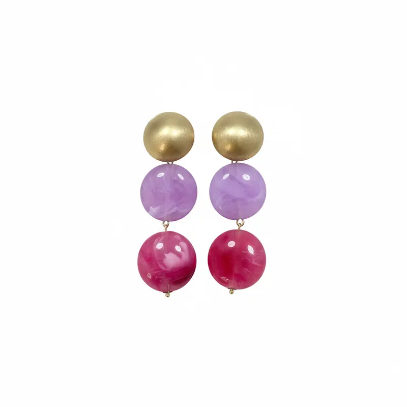Pendientes largos tres alturas forma circular acabado marmolado con varios colores