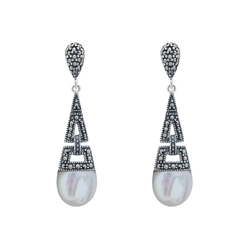 Pendientes madreperla y marcasitas, plata