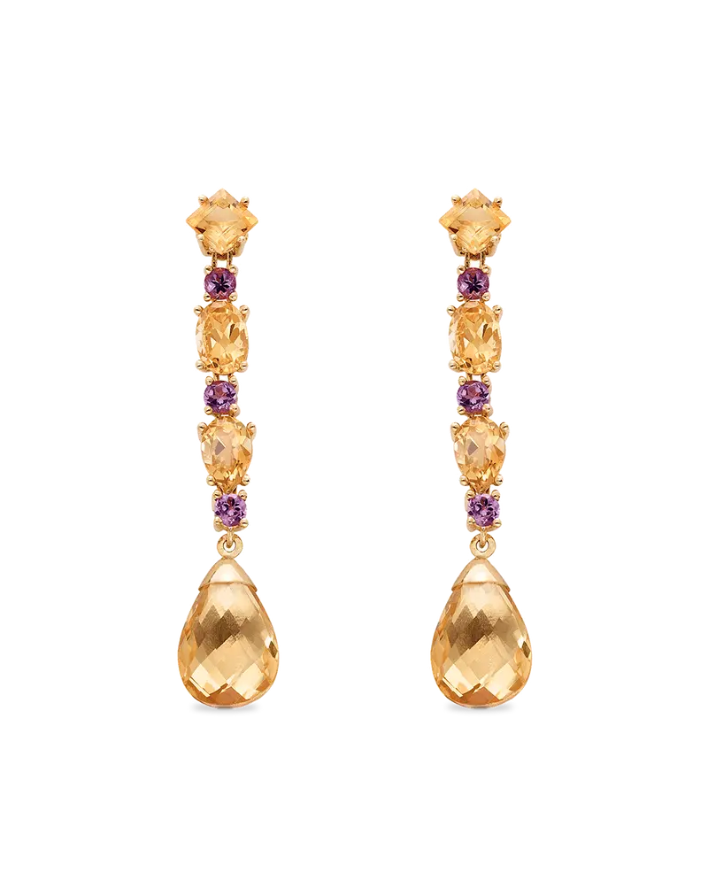 Pendientes Magic Candy Duet citrinos y amatistas, oro